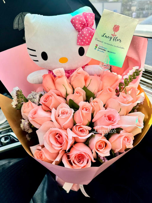 Ramo de Rosas Rosadas Hello Kitty